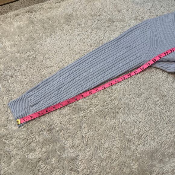 Maje Sz 3 US L Wool Cashmere Baby Blue Cable Knit Button Up Cardigan Sweater - Picture 7 of 12